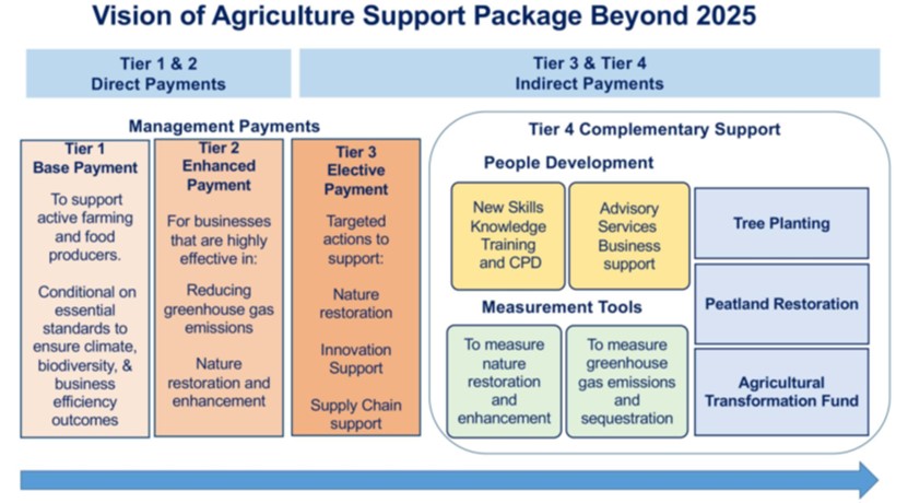 A diagram showing the four tier payment for farmers in Scotland from 2025